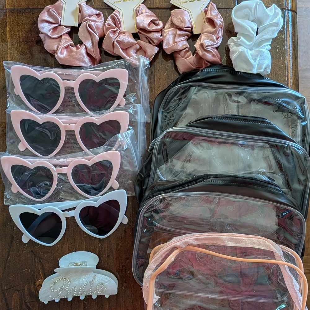 Heart-Shaped Sunglasses and Cosmetic Bags Set